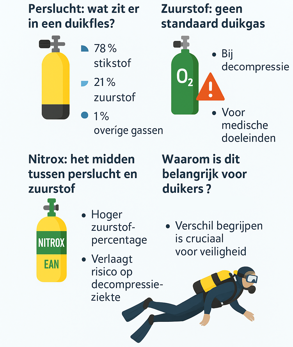 Wat is het verschil tussen perslucht en zuurstof in de duiksport?
